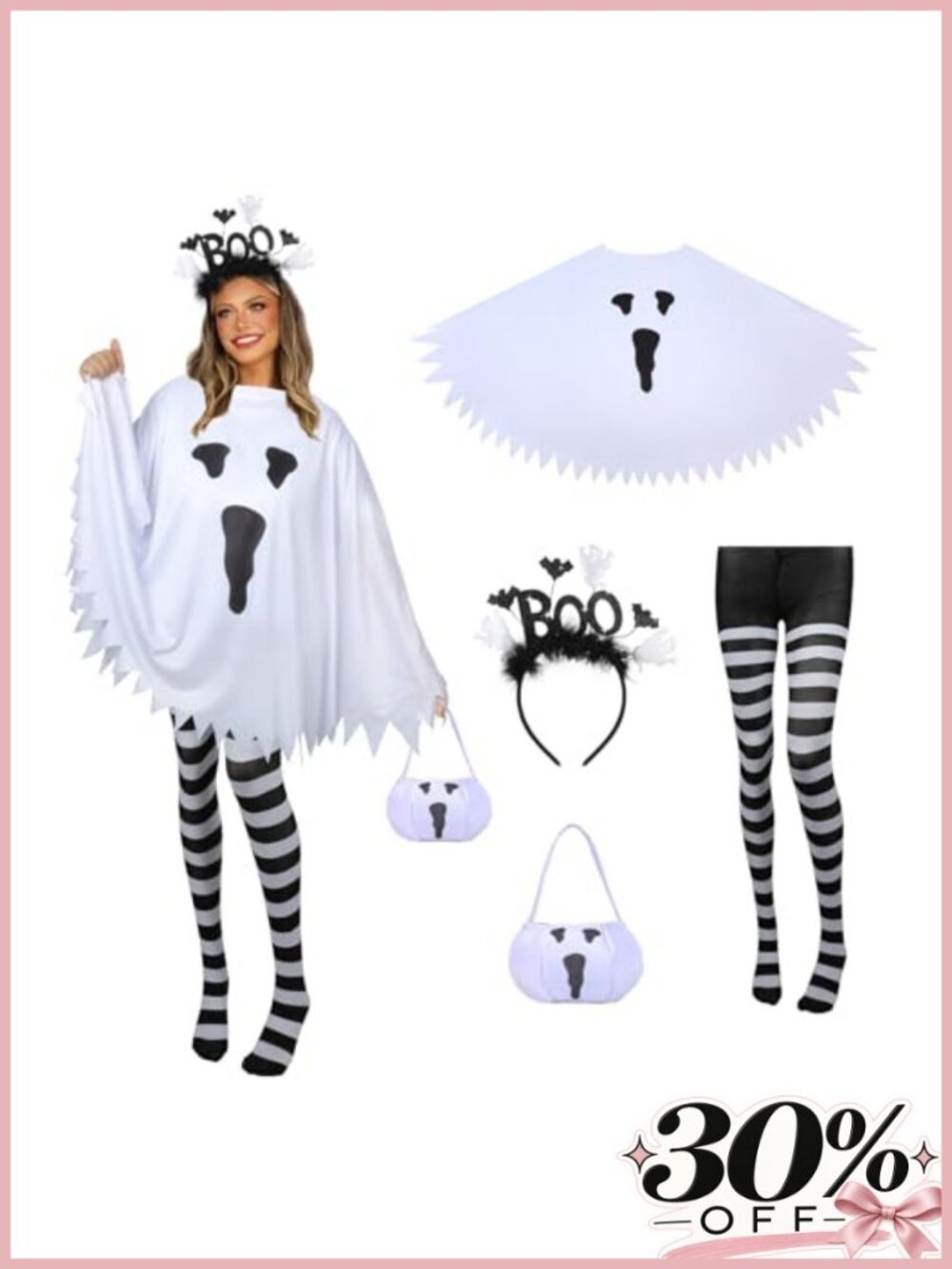 Halloween Ghost Costume Set for Women, 4 Piece Cosplay Outfit